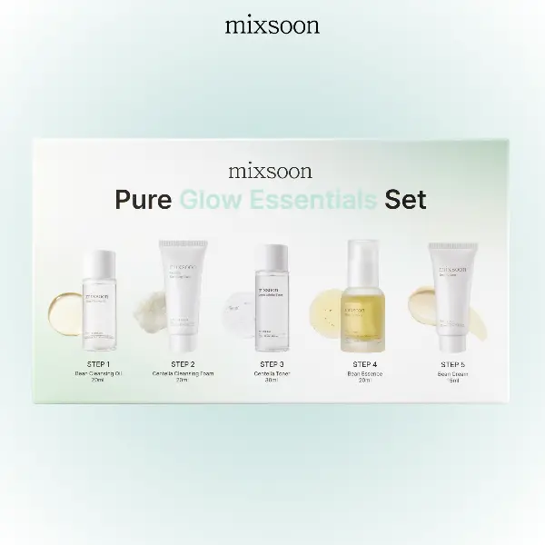 [mixsoon] Pure Glow Mini Essential Travel Gift Set | 5-Step Korean Skincare, K-Beauty Kit: Bean Cleansing Oil, Centella Foam, Centella Toner, Bean Essence & Bean Cream | Gift-Ready Box