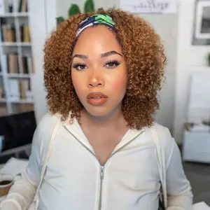 QVR Glueless Auburn Brown Kinky Curly Straight Half Wig 250% Density Human Hair Wig Wear Go Flip Over Wig