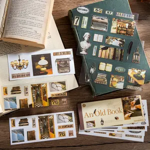 Vintage Theme Sticker Book Set, 18 Sheets Per Book, Old Book Series Decorative Material, Hand Account Stationery Water Bottle Decals, Sticker Cards