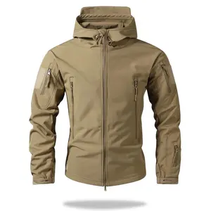 Men's Fleece Lined Warm Softshell Jacket, Outdoor Camping Hiking Skiing Coat, Multi-Pocket Hooded Tactical Jacket, Autumn Winter Workwear, Composite Fleece Autumn Winter Solid Color Hooded Work Jacket