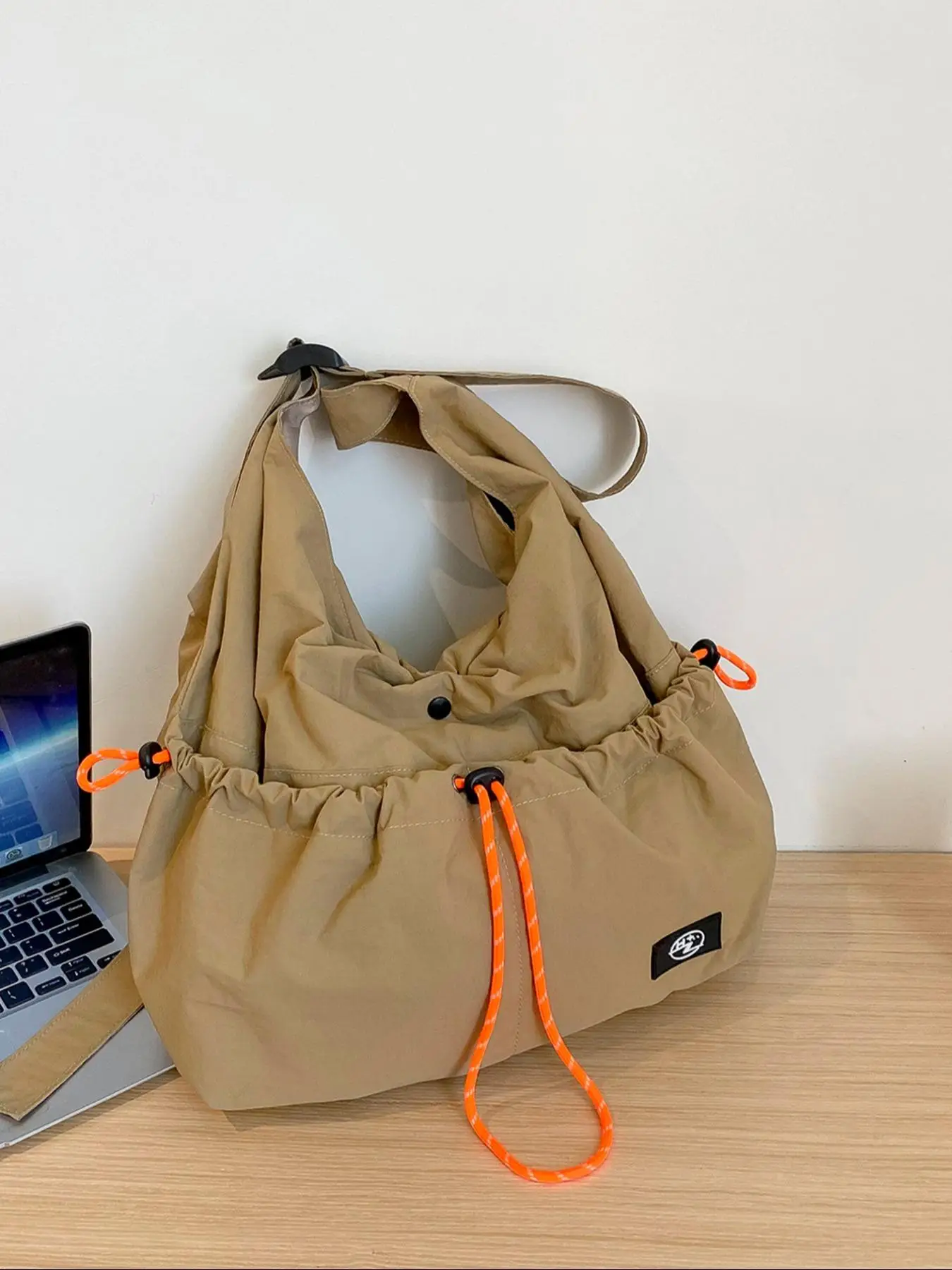 Women's Casual Plain Lace Shoulder Bag, Large Capacity Drawstring Tote Bag for Work & Daily Used, Casual Trendy Versatile High-quality Daily Commuting