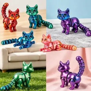 619 Father's Day Gift !  3D Printed Articulated Cat Fidget Toy, Flexible Joints Stress Relief Toy for Kids Adults