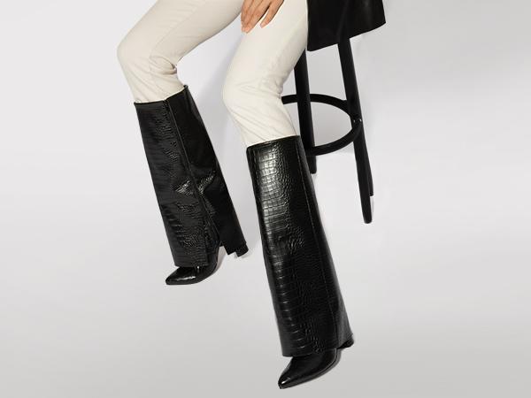 Dream Pairs Women's Fold-Over Knee-High Boots - PU Leather, Pointed Toe, Chunky Heel, Side Zip, 4mm Latex Cushioned Insole, Party Chunky Shoes, Casual Footwear