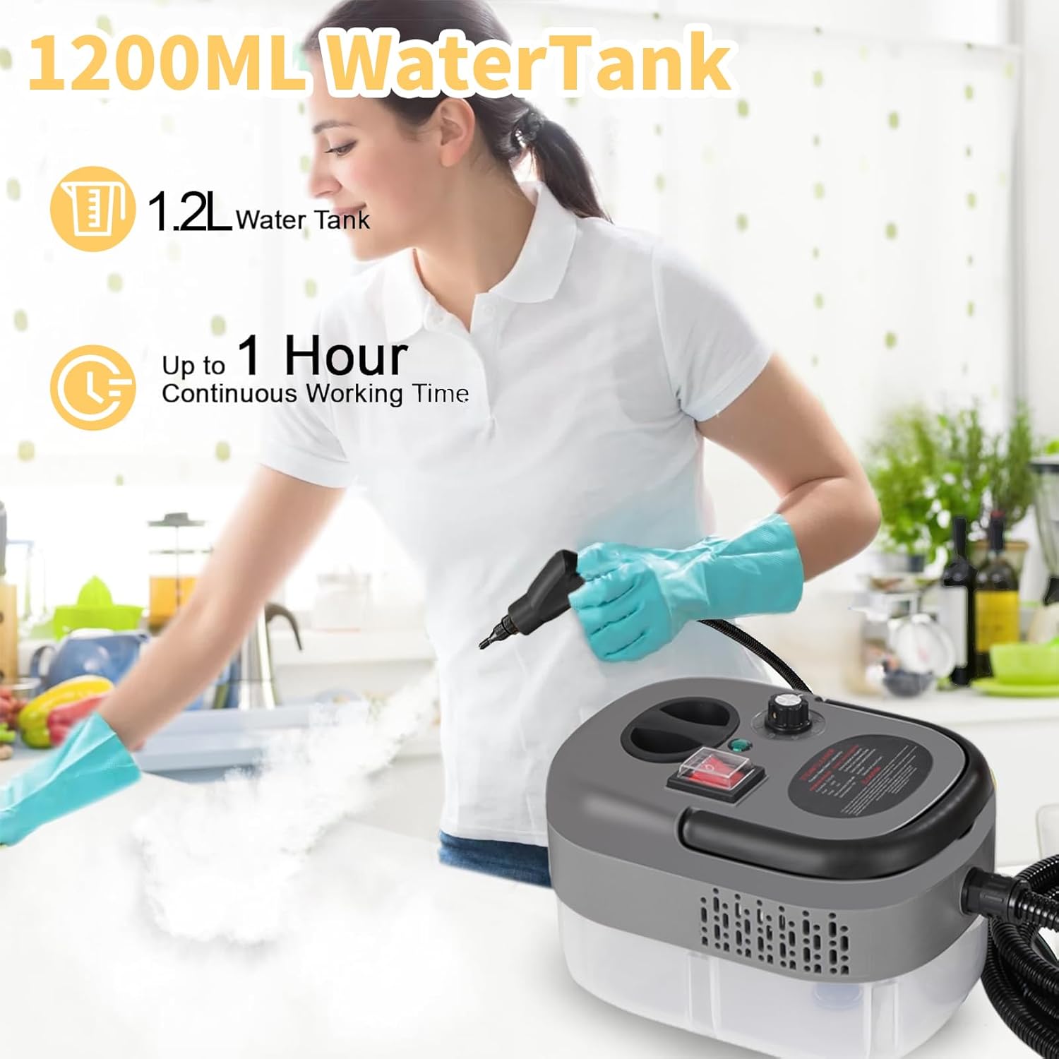 Pressurized Handheld Multi-Surface Natural Steam Cleaner with 14 Accessories, Powerful Chemical-Free Steam Cleaner, Suitable for Home and Cars, Cleaning Washing Machines, Air Conditioners, Kitchens, Summer Appliance Cleaning Tool. Home Use.