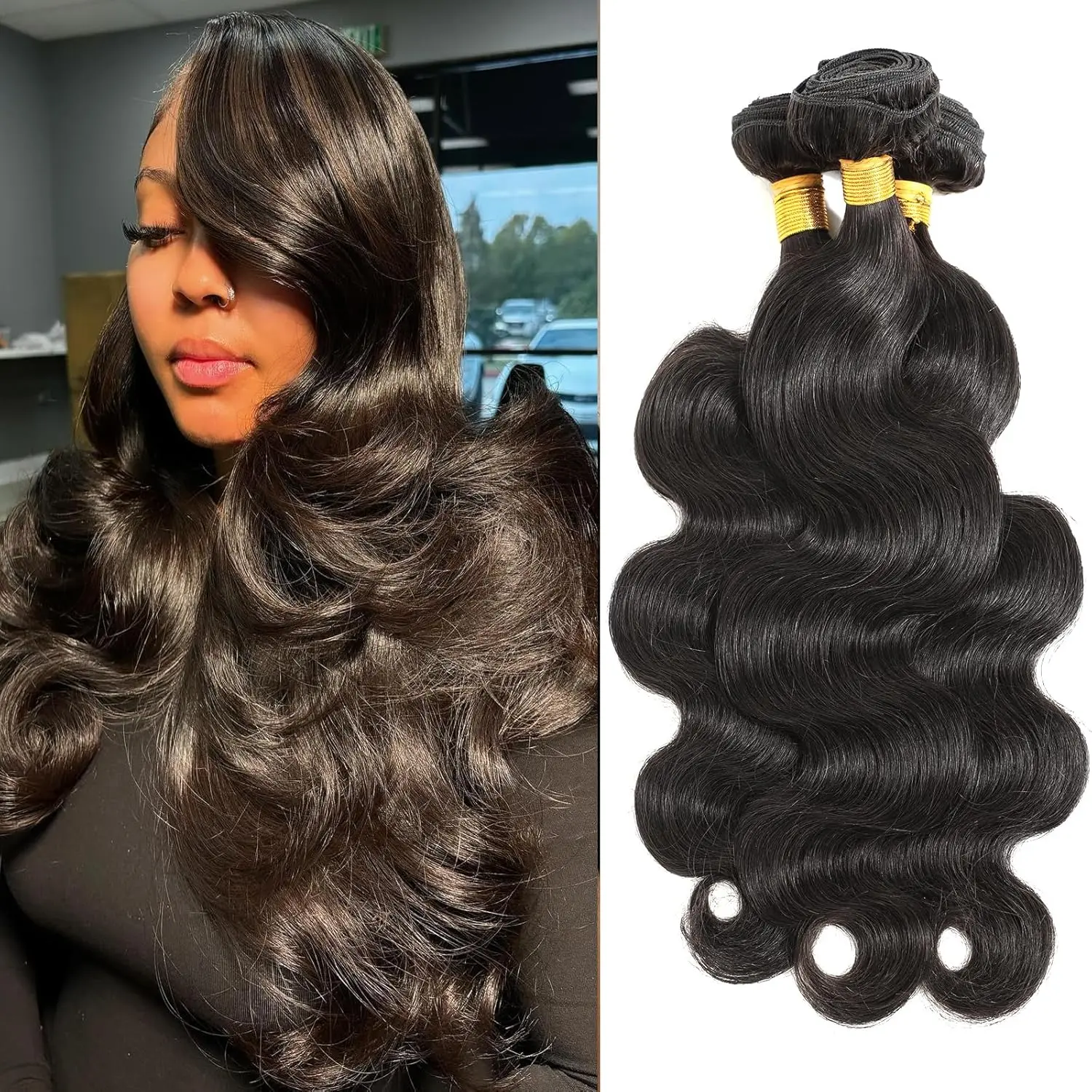Human Hair Extensions 12 14 16 Inch Deep Wave Bundles 100% Virgin Brazilian Brazilian Loose Deep Wave Bundles with T Part Closure | 10A  main image 4
