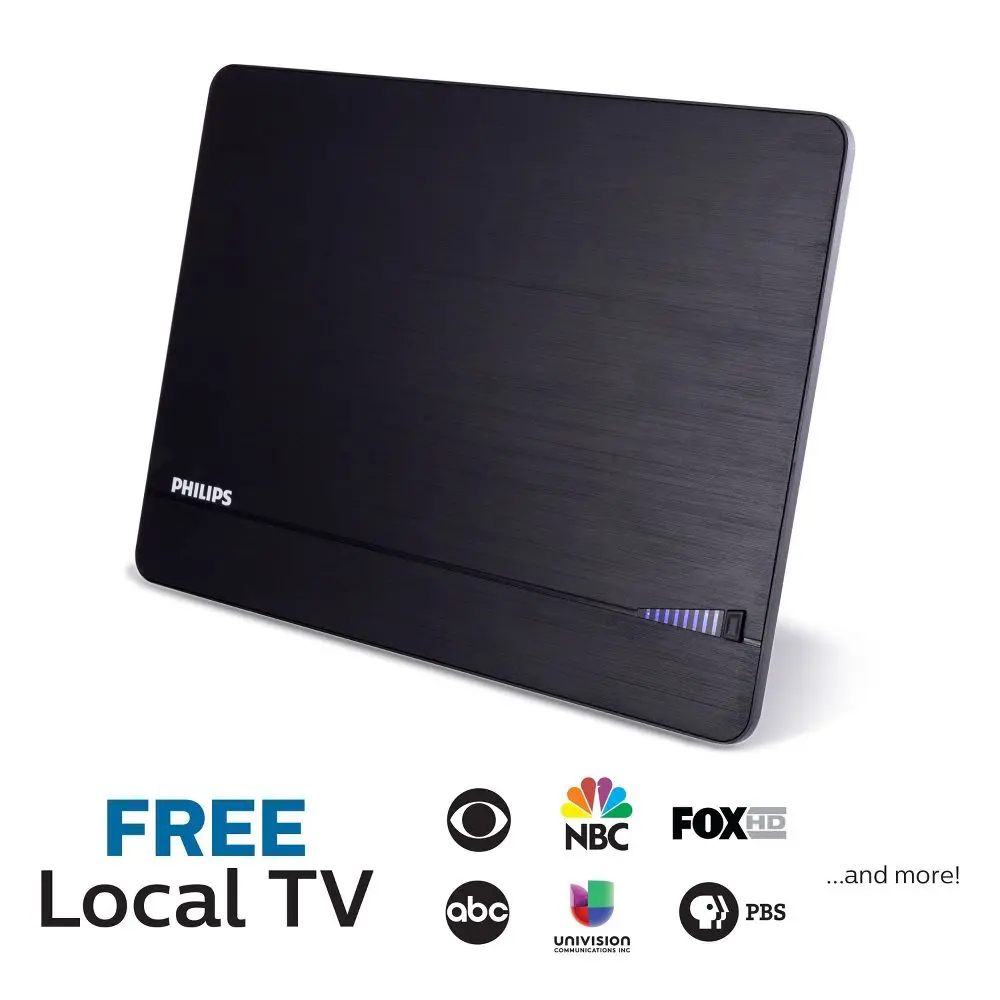 Philips Elite Indoor Amplified Signal Finder TV Antenna with 10 ft Coax - Black