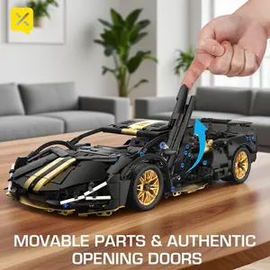 1300pcs Black and Golden Sports Car Building Block Model Set | Perfect Gift for Birthday, Christmas, Halloween, Thanksgiving, New Year | Made of ABS Material