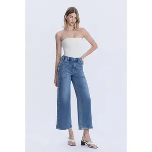 Vervet High Waist Elastic Band Cropped Jeans
