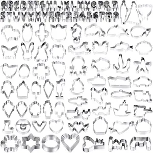108 count Metal Cookie Cutters Set Stainless Steel Biscuit  Molds Include Heart  Round Flower  Sea Creatures Alphabet Numbers Ice Cream Cone Fruit Shapes Cookie Cut Tools for Baking