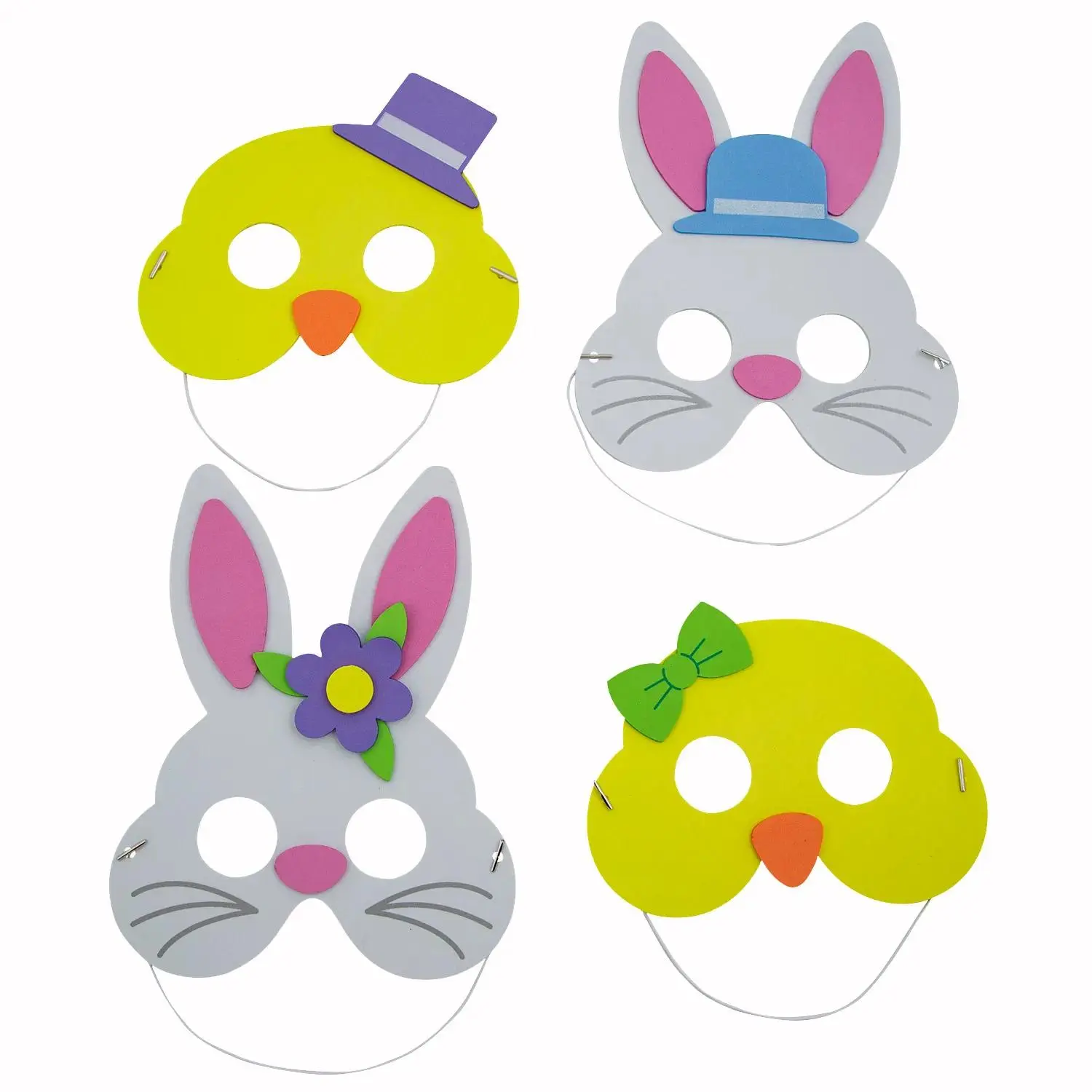 Adorable Look Foam Easter Bunny & Chick Half Masks, 5.5-9.5 in, Comfortable Lightweight Foam Material Party Accessories, 12 Pcs