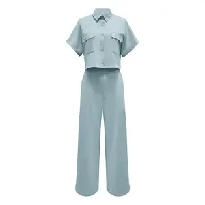 Women's 2-Piece Polyester Lady Clothes classy Set, Casual Solid Color Fashion Feminine Targeted Development Suit Fabric