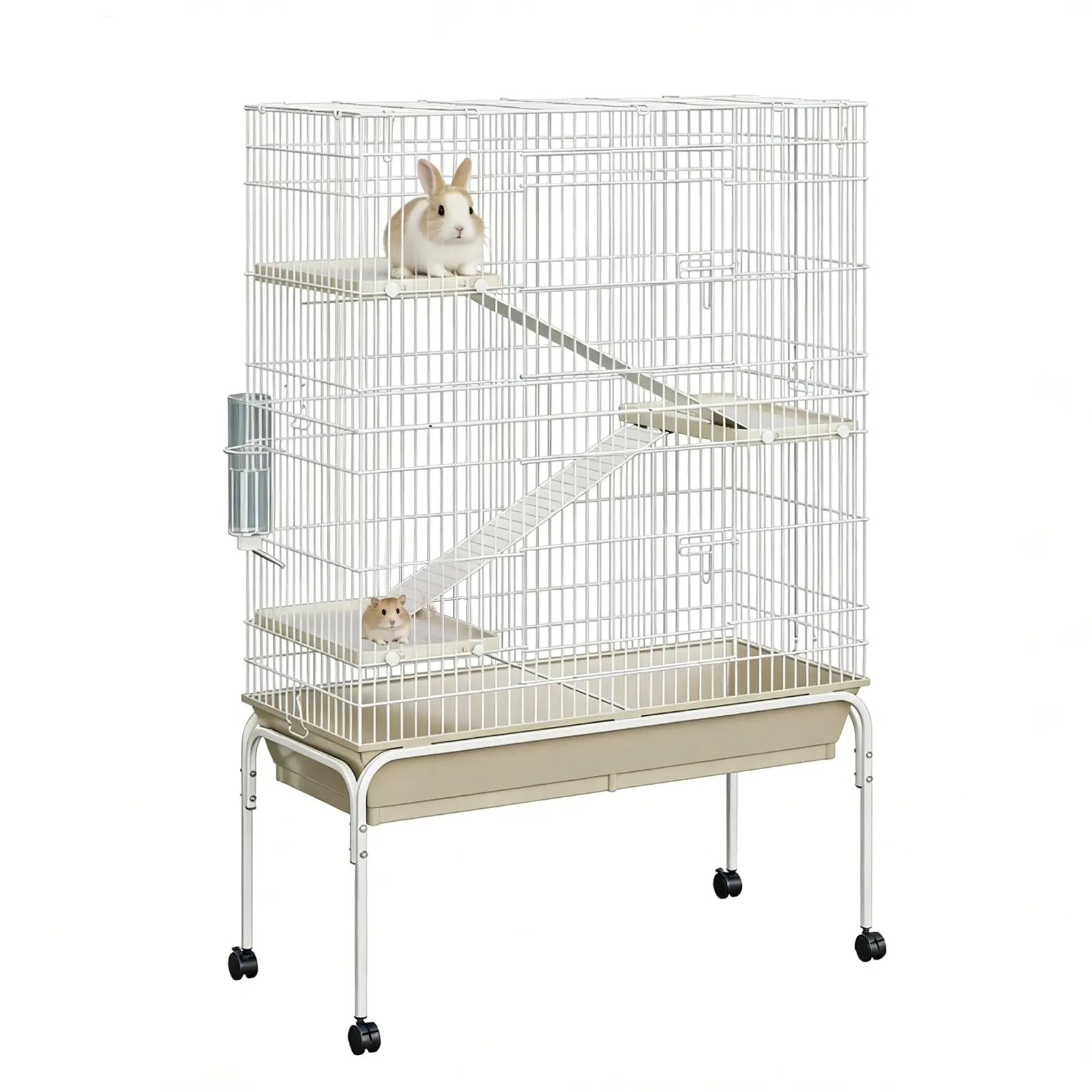 Garvee 4-Tier Large Critter Nation Cage 55" H with Water Bottle, Bowl, Deep Tray, and Wheels for Guinea Pigs, Chinchillas, Rabbits, Rats, Sugar Gliders - Spacious Metal Small Animal Habitat