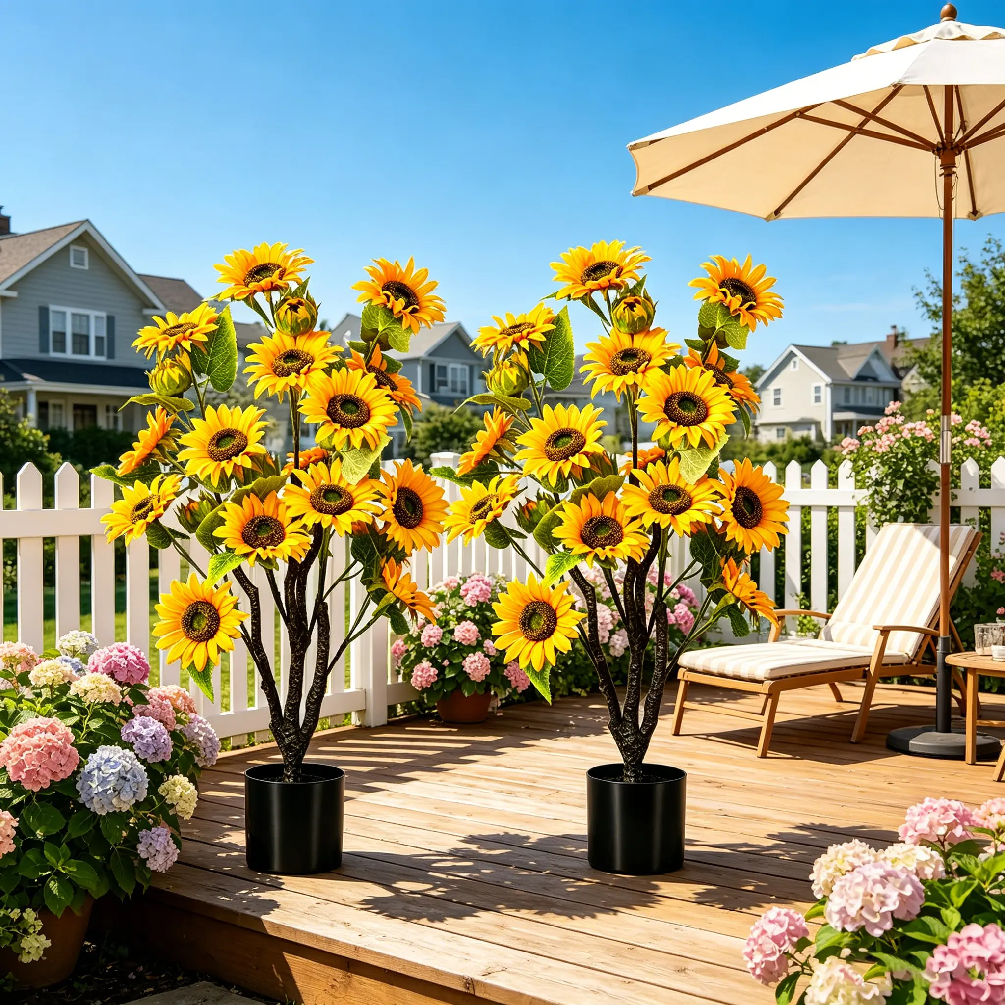 Faux Plants Artificial Sunflower Tree Potted Plant, Large Faux Sunflower Floor Plant with Pot, Simulated Indoor And Outdoor Plants For Living Room Entryway Home Decor, Long Lasting No Maintenance Greenery Decor.