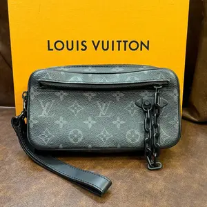 Pre-owned Louis Vuitton Volga Monogram Eclipse Clutch | Men's Luxury Wrist Bag|20934003