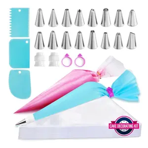 Piping Bags and Tips Set, 100 Anti Burst Piping Bags, 124 Pcs Cake Decorating Kit with 16 Piping Tips, 1 Reusable Pastry Bags, 3 Cake Scrapers, 2 Couplers, and 2 Icing Bags Ties