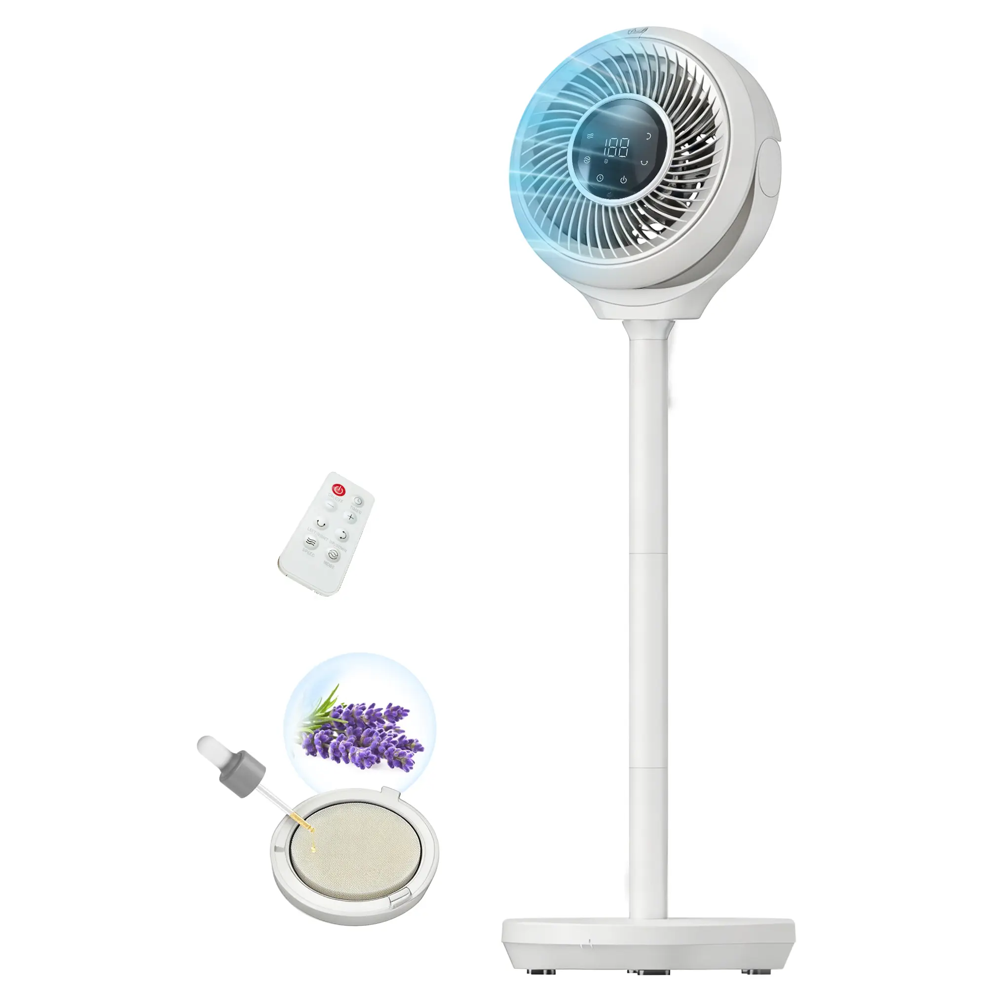25dB Ultra Quiet 2-in-1 Air Circulator Fan, 15 Speeds 3 Modes, Multi-Angle Full Room Oscillation, 4-Level Height Adjustment, 12H Timer, Remote & Aroma Design, Tool-Free Compact Storage