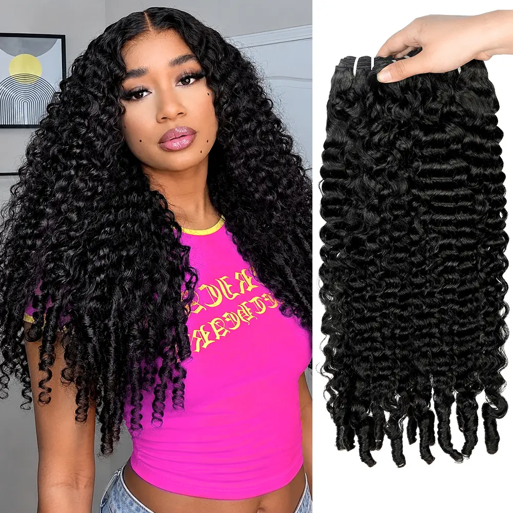 Uwigs Burmese Curly Bundles - Unprocessed Human Hair Weave Bundles, Spiral-End Water Wave Quick Weave Extensions, Dye & Bleach Easy, for Black Women