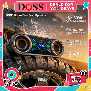 DOSS SoundBox Pro+ P400 Bluetooth Speaker - 50W Stereo Audio, Dual Subwoofer Bass, Phantom Mirror Light Show, Weatherproof Wireless Party Speaker, Included Cable Cool Gadget, Teen Boy Gifts for Outdoor Use, Father's Day Gifts