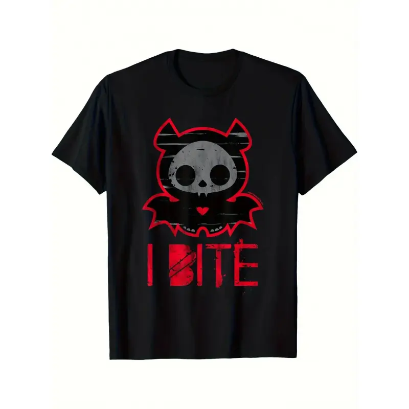 [100% Cotton] Skelanimals Diego Bat I Bite Graphic T-Shirt for Men & Women |   Gothic Skull & Bat Wing Design, Soft Breathable Crew Neck Tee, Lightweight Retro Vampire Bat Shirt for Halloween, Themed Parties & Casual Attire
