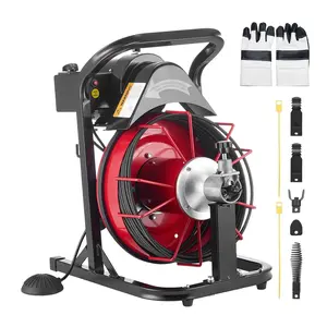 Drain Cleaner Machine, 50 Ft x 5/16 Inch Auto Feed Sewer Snake Auger with Four Cutting Heads and Air-Activated Foot Switch for 2-4 Inch Pipe Clearing and Clog Removal, Suitable for Residential and Commercial Use
