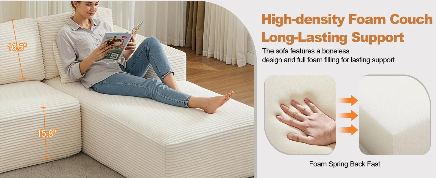 Modular Sectional Cloud Couch for Living Room,Modern Boneless Couche Set with Plush Corduroy,Comfy Floor Sofa with Memory Foam,Stupendous U Shaped Sofa with Chaise,No Assembly Required、shaped sofa