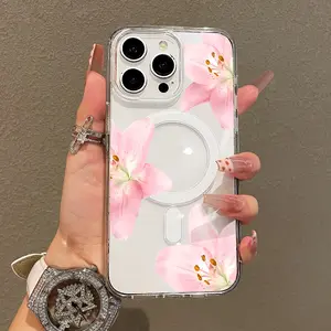Soft Girl Magnetic Case for iPhone11/12/13/14/15/16/17/promax, Pink Lilie Lightweight, Drop-Proof, MagSafe Compatible | Perfect for Teen Girls
