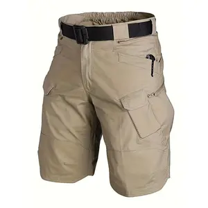 Men's tactical shorts, equipped with multiple pockets, durable and multifunctional practical shorts, outdoor waterproof hiking shorts, 100% polyester fiber, non elastic, solid color, regular fit, suitable for spring, summer, autumn, winter, lightweight