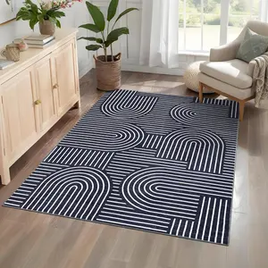 Abstract Lines Carpet Washable Rainbow Colors Interior Decorative Rug Soft Non-slip for Bedroom Dining Room Bathroom Office