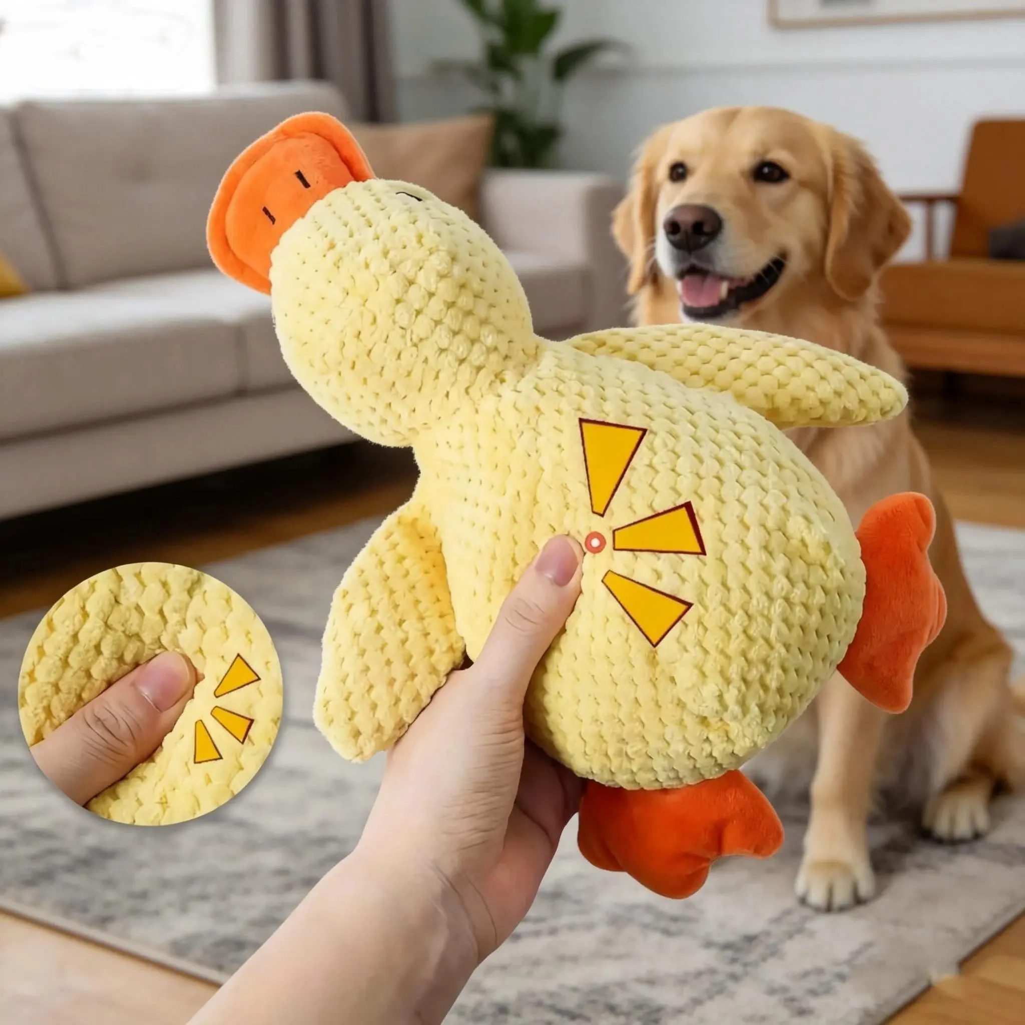 Cute Duck Plush Dog Toy with Squeaker, Soft Bite-Resistant Chew Toy for Puppies, Small Medium and Large Dogs, Interactive Stuffed Pet Toy for Fetch, Training, Cuddling, Indoor Play, Daily Exercise, Pet Companion and Boredom Relief