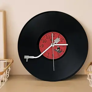 Vintage Red Label Vinyl Record Wall Clock Silent Retro Decor Perfect Christmas Halloween Easter Gift for Music Lovers (Battery Not Included)