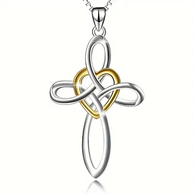 Women's Celtic Knot Infinity Cross Necklace - Elegant Copper Pendant with Cuban Chain & Link, Female Metal Coating All-Fit Costume Jewelry for Wedding, Valentine's Day Gift
