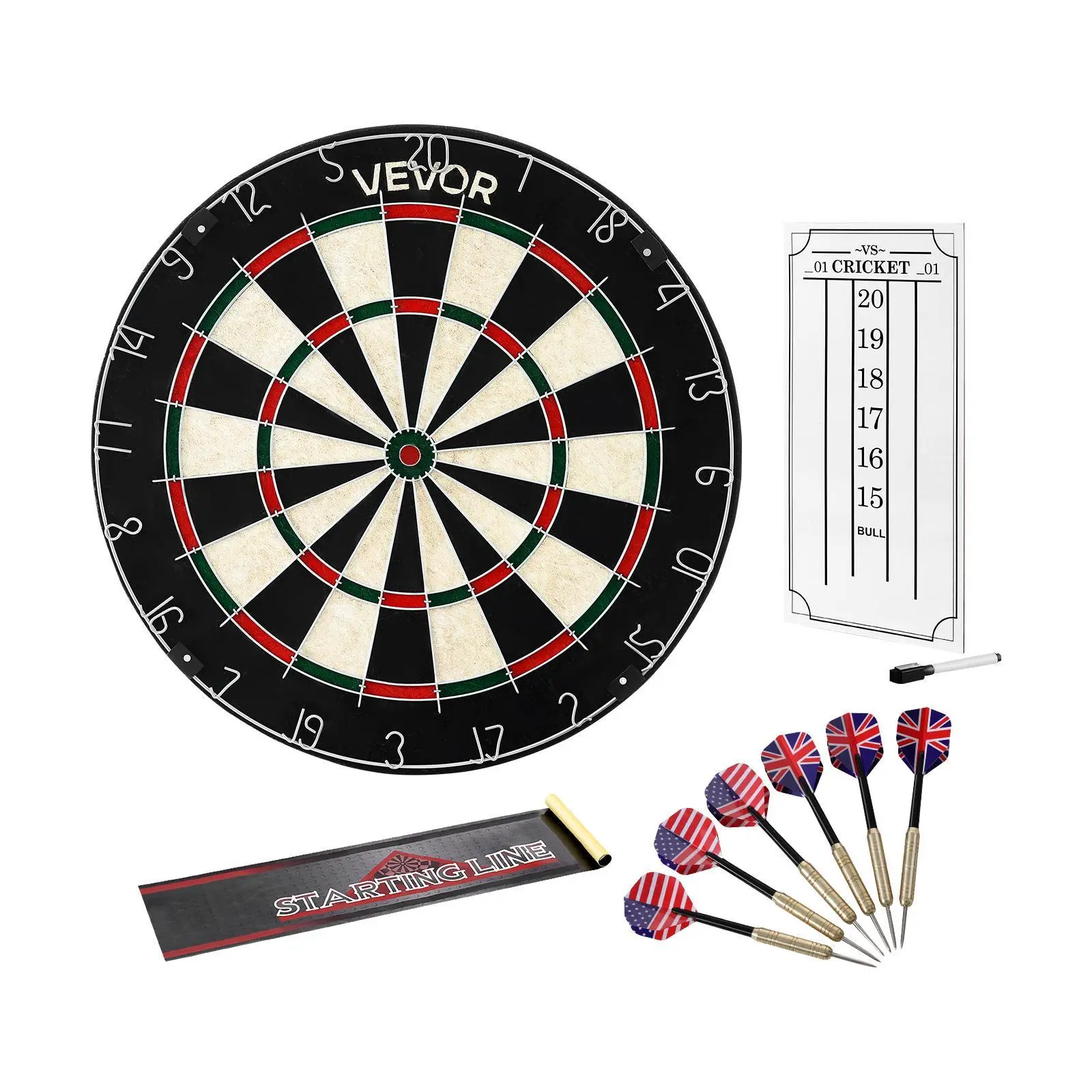VEVOR Professional Dartboard Set, 17.76" Self-Healing Sisal Fiber with Staple-Free Bullseye, Rotating Number Ring, Includes 6 Steel Tip Darts & Scoreboard for Darts Game, Home & Bar Play, Home Party