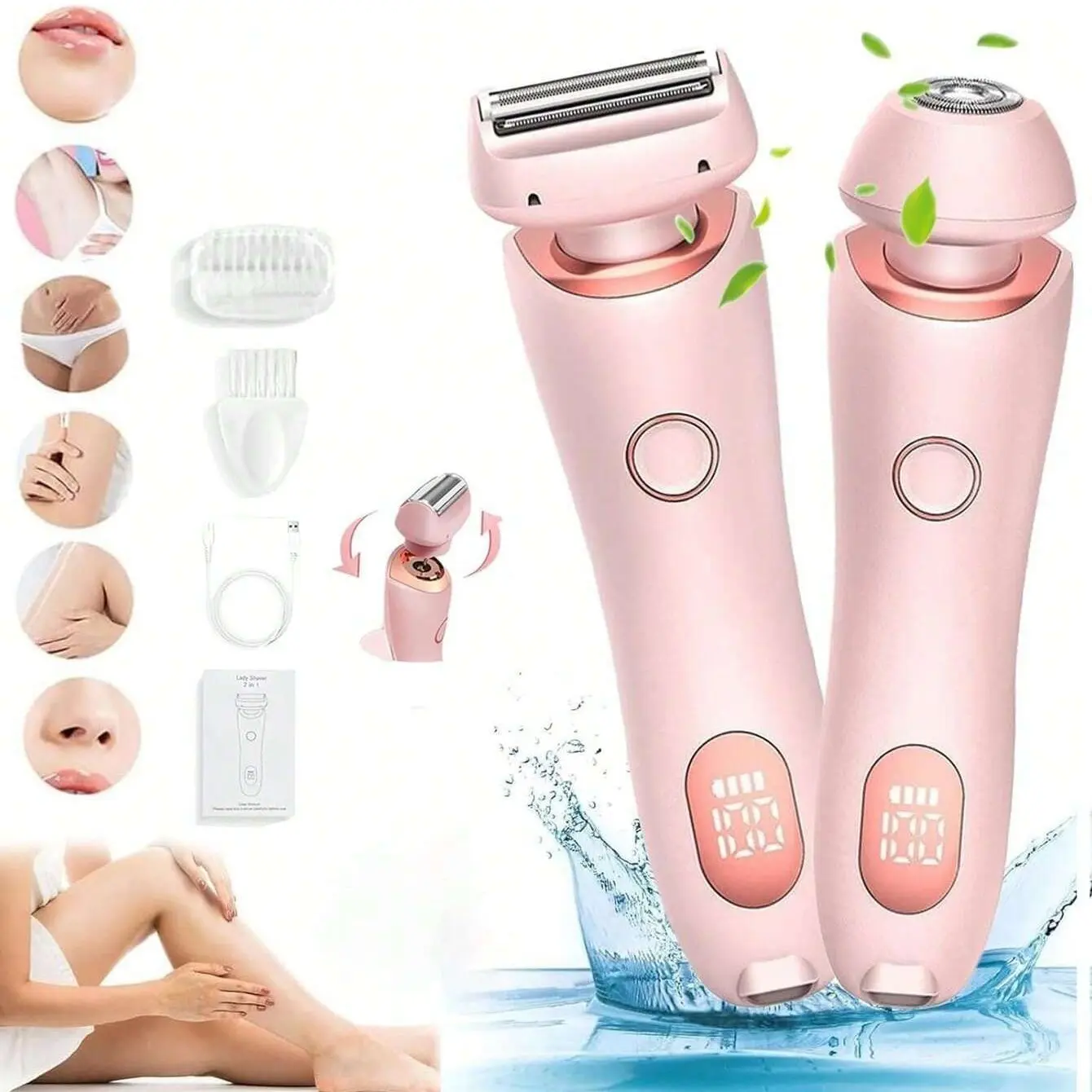 Electric Body Hair Shaver for Women, Painless 2-in-1, Women's Legs Under arm Face pubic Hairs, Bikini Trimmer, Rechargeable Cordless Trimmers, wet or dry use, Waterproof Rechargeable Trimmer, Cordless Charging Trimmer, Body Hair Trimming