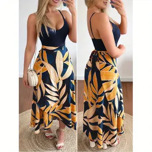 Women's Tropical Plant Print Cross-wrapped Chest Vest Sleeveless Dress - Lightweight Breathable Fabric, Flowy Silhouette, Boho Fashion Casual Style for Summer Outings