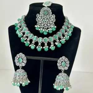 Bollywood Polki Necklace Choker Set with Monalisa Stones and Elegant Jhumka Earrings for Festive Wear