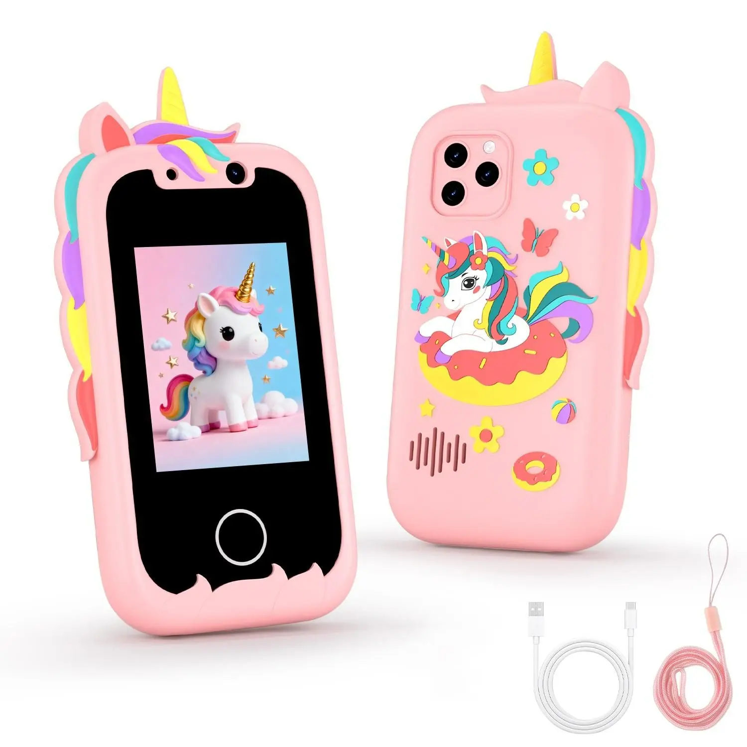 Kids Smart Phone Toys for Girls 3 4 5 6 7 8 9 Year Old, Christmas Birthday Gifts for Ages 3-9, Touchscreen Educational Toddler Phone for Kids with Dual Camera, Music Player, Games, Habit Tracker, Portable
