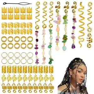 80Pcs Gold Hair Jewelry for Braids, Gold Dreadlock Hair Accessories with Pendants Charms, Jewelry for Hair Dreadlocks Rings Cuff Clips Charms for Braid Decoration - Home Improvement.