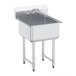 VEVOR Stainless Steel Prep & Utility Sink,  1 Compartment Free Standing Small Sink Include Faucet & legs, 27"x41" Commercial Single Bowl Sinks for Garage, Restaurant, Kitchen, Laundry, NSF Certified