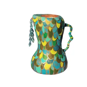 Paper Mache Pitcher Wet Vase with Crystal Beaded Drops Accent: "Sea Monster"