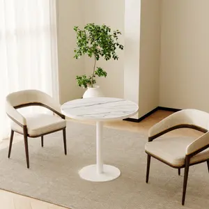 Round Modern Dining Table - 31.5in Stone Top Bistro Tulip Table with Glossy Shine, Round Form, Faux Marble Finish, Sturdy Titanium Legs, Easy Assembly