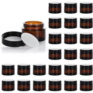 1oz Glass Jar with Lid, 25Pack Amber Round Cosmetic Glass Jars with Inner Liners and Black Lids Travel Jars for Storing Lip Scrub, Body Scrub, Lotion, Body Butter, Bath Salts, Liquid