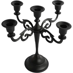 5 Arm Matte Black Candelabra Taper Candle Holders Decorations Indoor Kitchen Decor Table Candles Candlestick Candelabra Centerpiece Gothic  Decor Wedding 10 Inch Tall