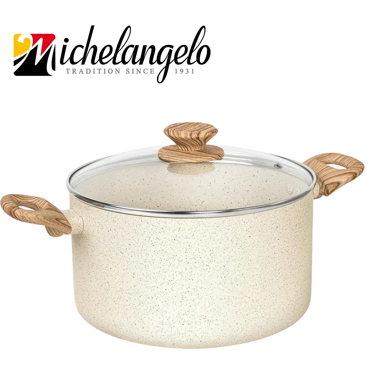 MICHELANGELO 6-Qt Nonstick Aluminum Stockpot with Lid, White Granite Induction Soup Pot, Stay-Cool Handle Home Kitchen Nonstick Cookware