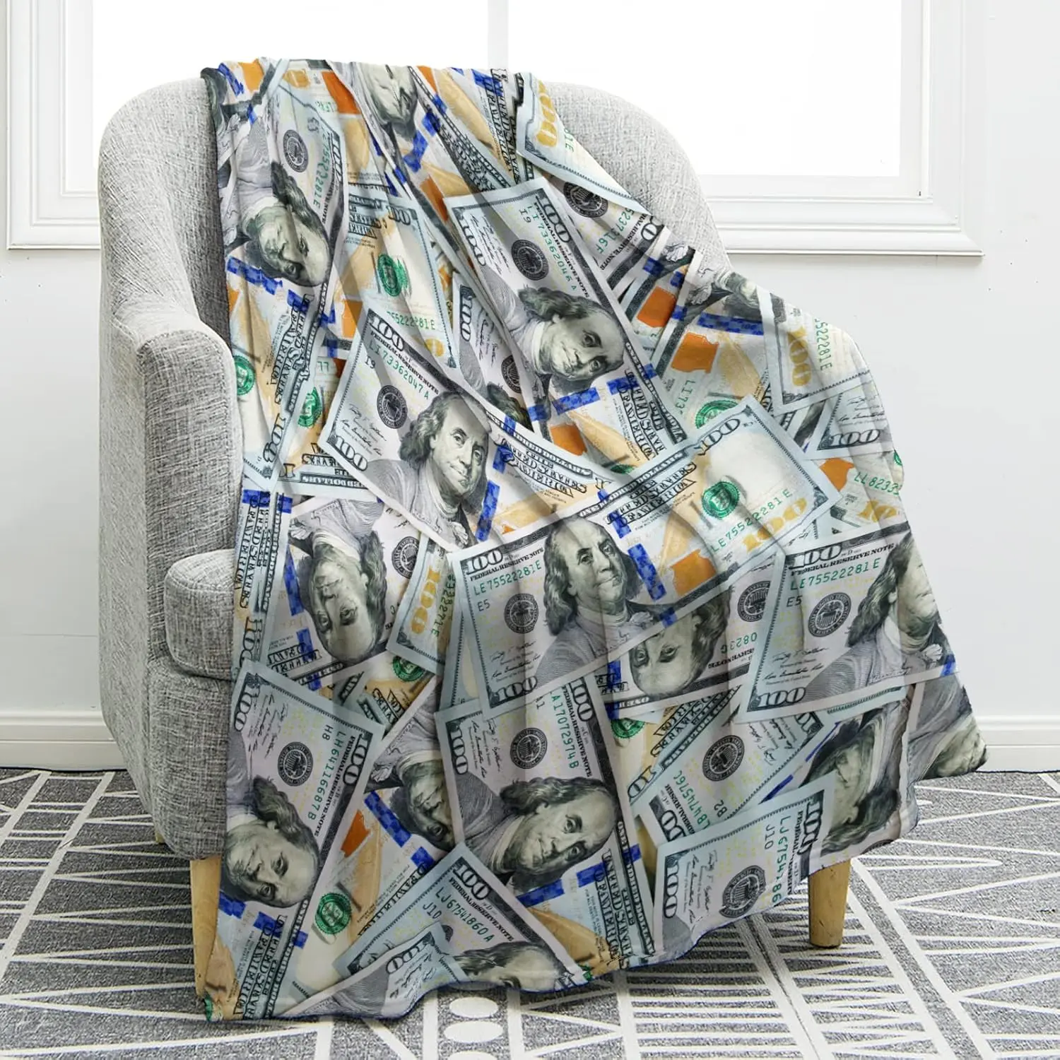 Money Blanket 100 Dollar Bill Plush Throw Gifts 50"x60" | Funny Money Gift for Men Women Boys Girls Birthday Christmas Valentine Thanksgiving Day Anniversary