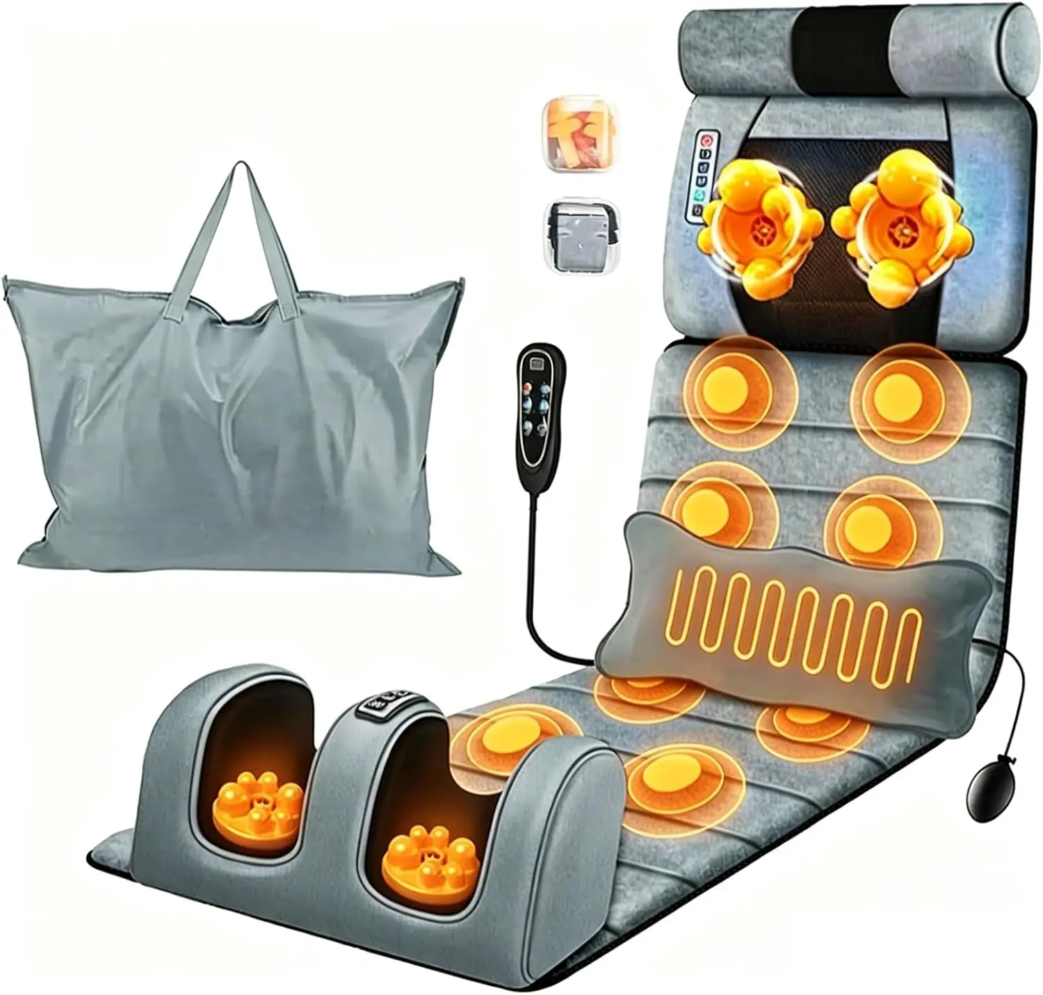Full Body Massage Mat with Heat Massage Heating Pad Massage Mattress  Electric Vibration Massage Pad Cushion Heated Chair Pad with Timer Anti-Slip Bottom Earplugs for Back Neck Foot Kneading Removable Gift Storage Therapy