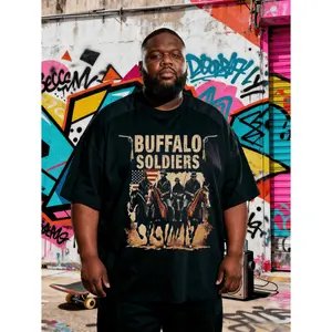 Men'S Buffalo Soldiers Historical Print T-Shirt - Oversized Retro Western Indian Wars Graphic Tee