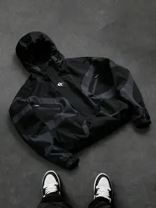 PAVTROS men’s color-block patchwork hooded long-sleeve jacket, lightweight windbreaker, Y2K functional-style jacket with embroidered print design, perfect for everyday outings and fashion gatherings. Available in various colors and sizes from S to 2XL.