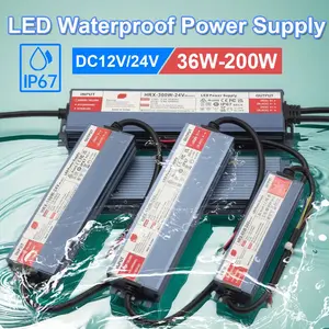 AC to DC24V/12V LED switching power supply, 36W 60W 100W 150W 200W LED transformer, ip67 outdoor waterproof power supply, suitable for LED lighting, LED light strip driver, wall washer, high density lamp beads, landscape garden light, G4, MR11 low voltage