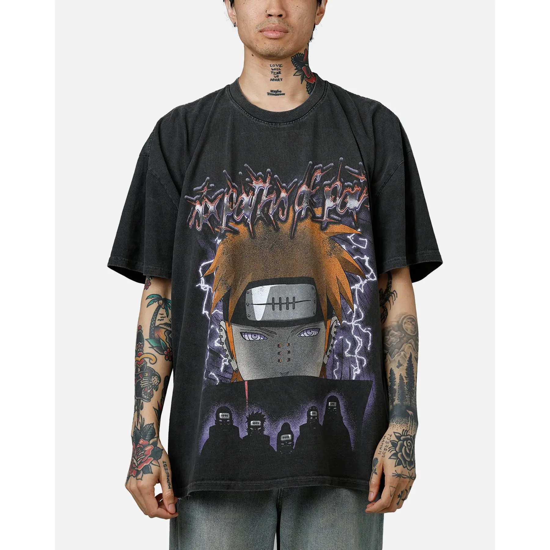 73Studio X Naruto Six Paths Of Pain Heavyweight T-Shirt Black Wash