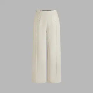 Cider [size 2-10] Mid Rise Solid Button Elastic Waist Straight Leg Trousers
